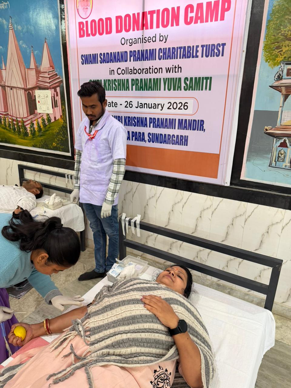 Female donor during blood camp